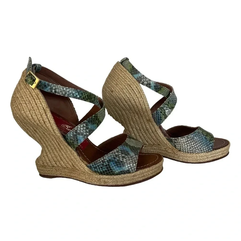 Paloma‎ Barcelo Snakeskin 4” Funky Shape Espadrille Wedge Strap Sandals size 10